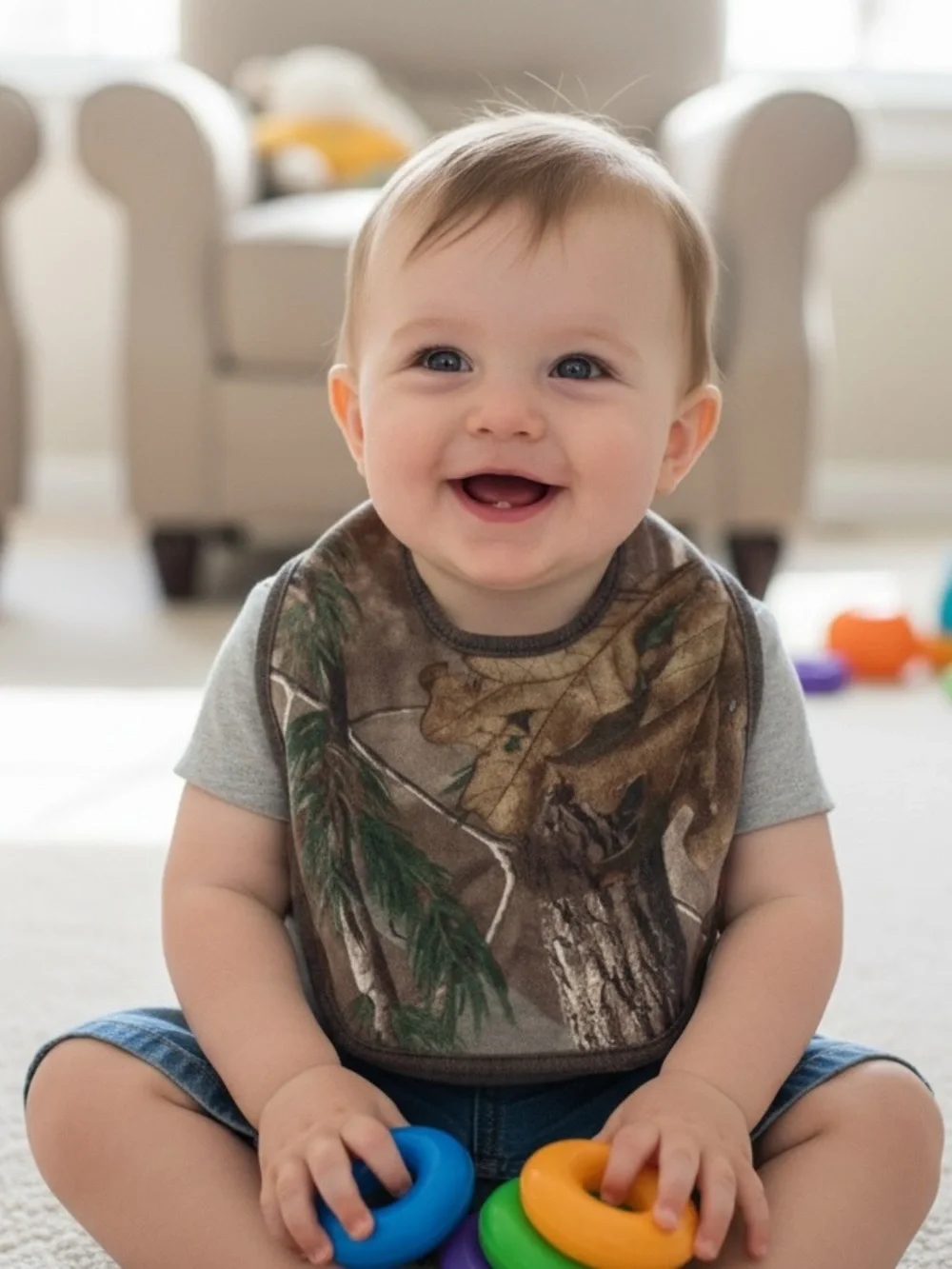 Camouflage Baby Bib in Brown & Green - Soft Feeding Bib